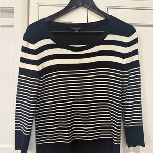 Talbots Black and White Striped Crew Neck Sweater